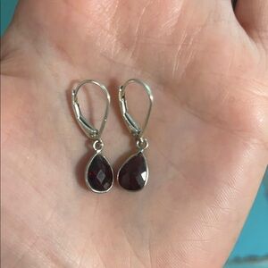 Silver (925) and Garnet disco cut Teardrop Earrings